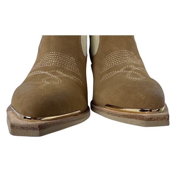 Dolce Vita Nashe Western Boots Women's 9 Tan Leather Ivory Pointed Toe Pull On - Picture 9 of 11